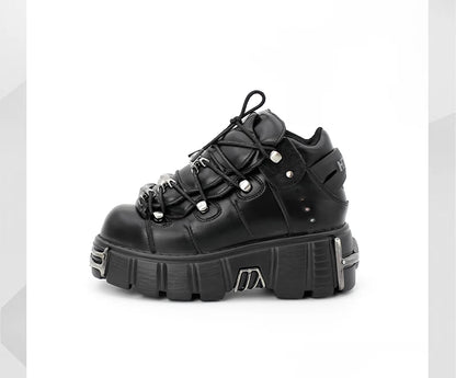 2024 New Punk Style Women's Platform Shoes – 6CM Lace-Up Gothic Ankle Boots with Metal Decor
