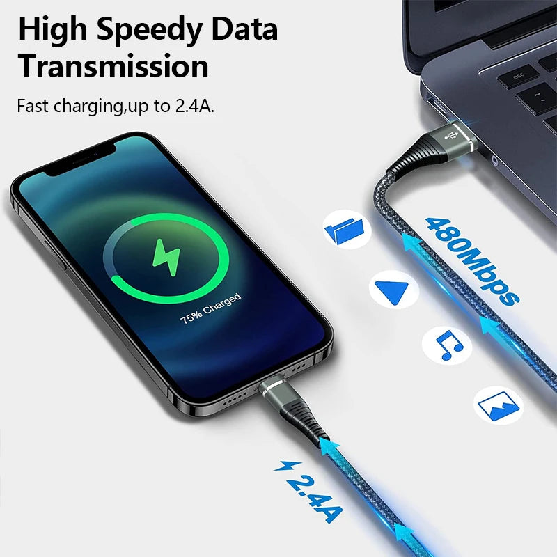 Original Lightning USB Fast Charging Cable – Nylon Braided Charger Cord for iPhone 14/13/12/11/XS/XR/8/7/6/SE