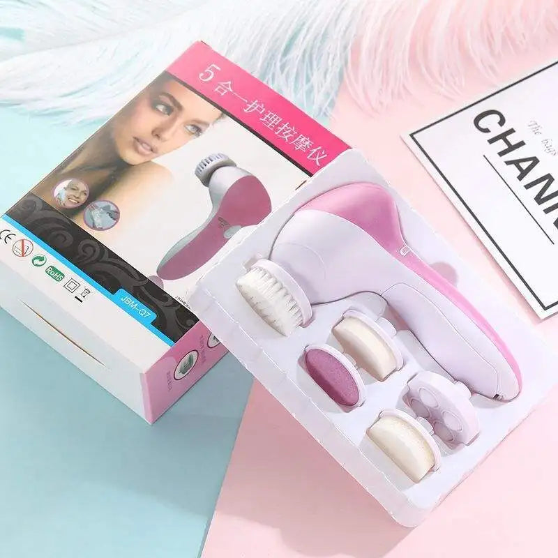 5-in-1 Electric Facial Cleansing Brush - Face Wash, Spa Massage & Blackhead Cleaning Skincare Tool