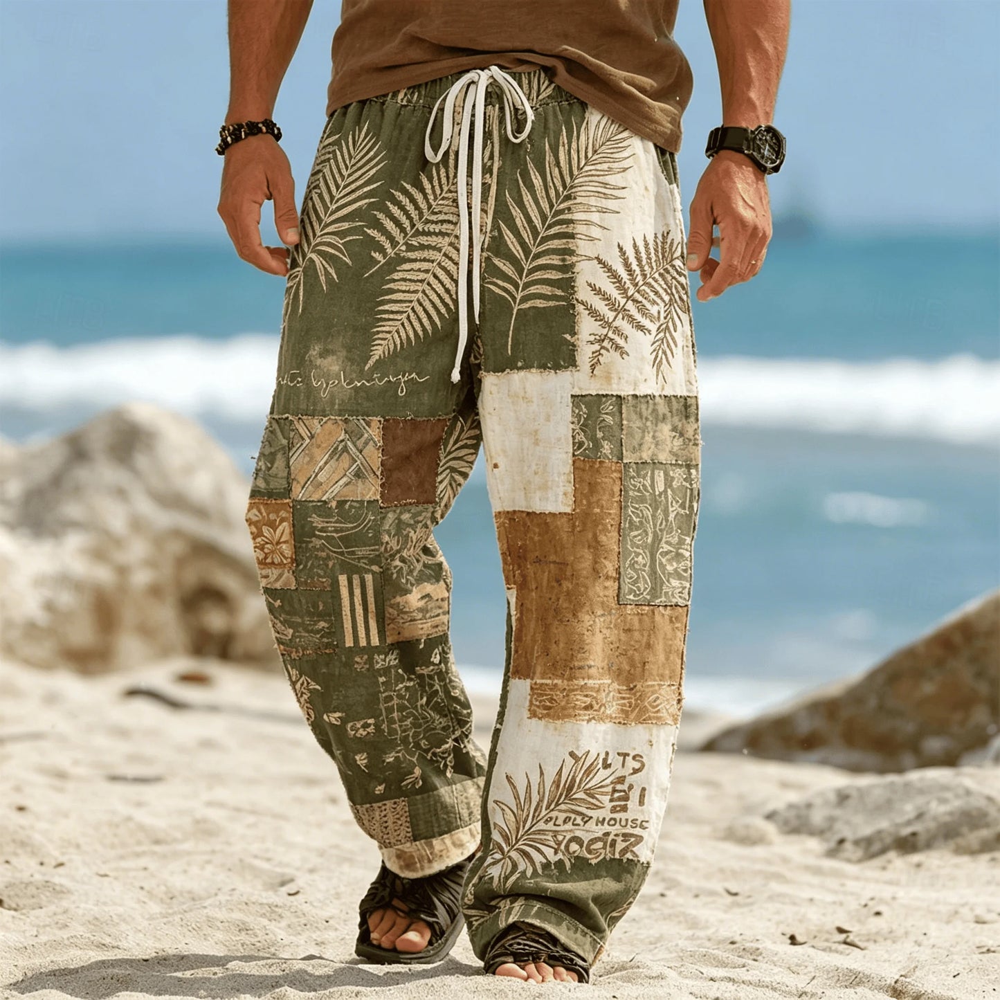 Men’s Tribal Patchwork Drawstring Pants - Casual Boho Summer Beach & Vacation Trousers