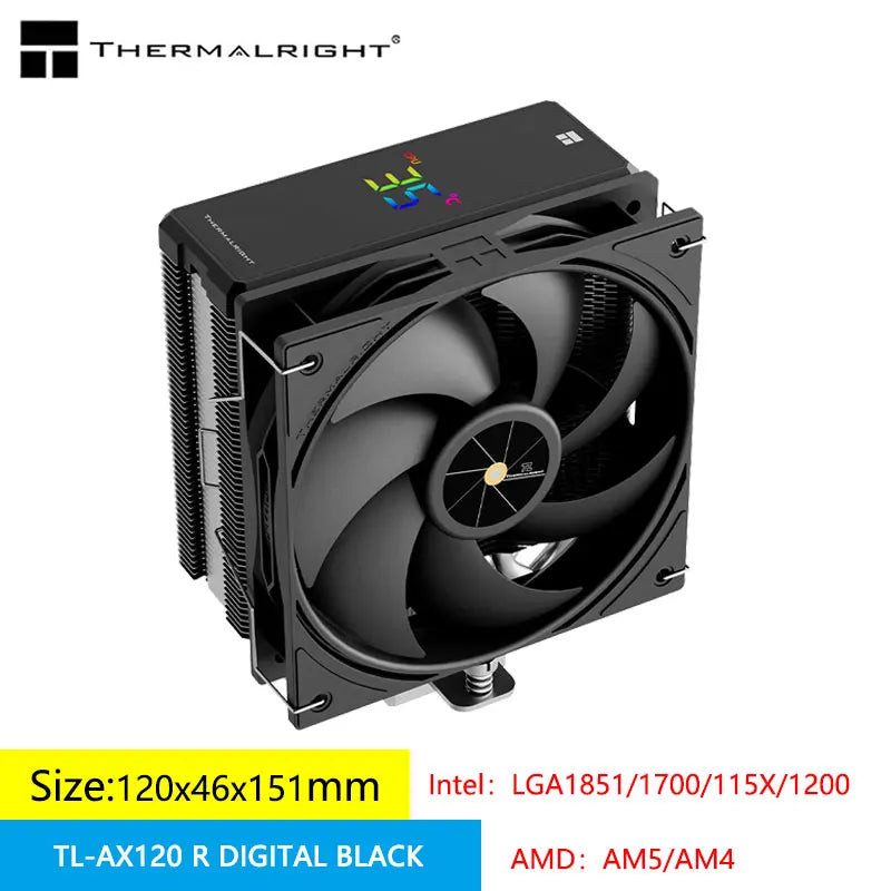 Thermalright AX120-R ARGB CPU Cooler with Digital Display – 4 Heat Pipe PWM Radiator for Intel LGA1851/1700 & AMD AM5