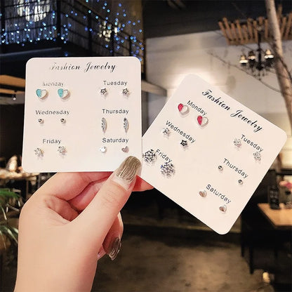 S925 Silver Stud Earrings Set - Simple Cute Mini Earrings for Women Girls Exquisite Jewelry Gift Wholesale