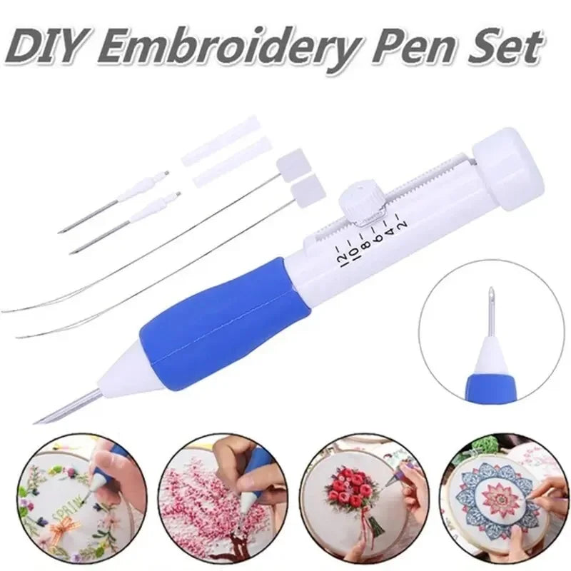 Embroidery Punch Needle Kit – Magic Needle Pen Weaving Tool Set for DIY Sewing, Stitching & Knitting Crafts