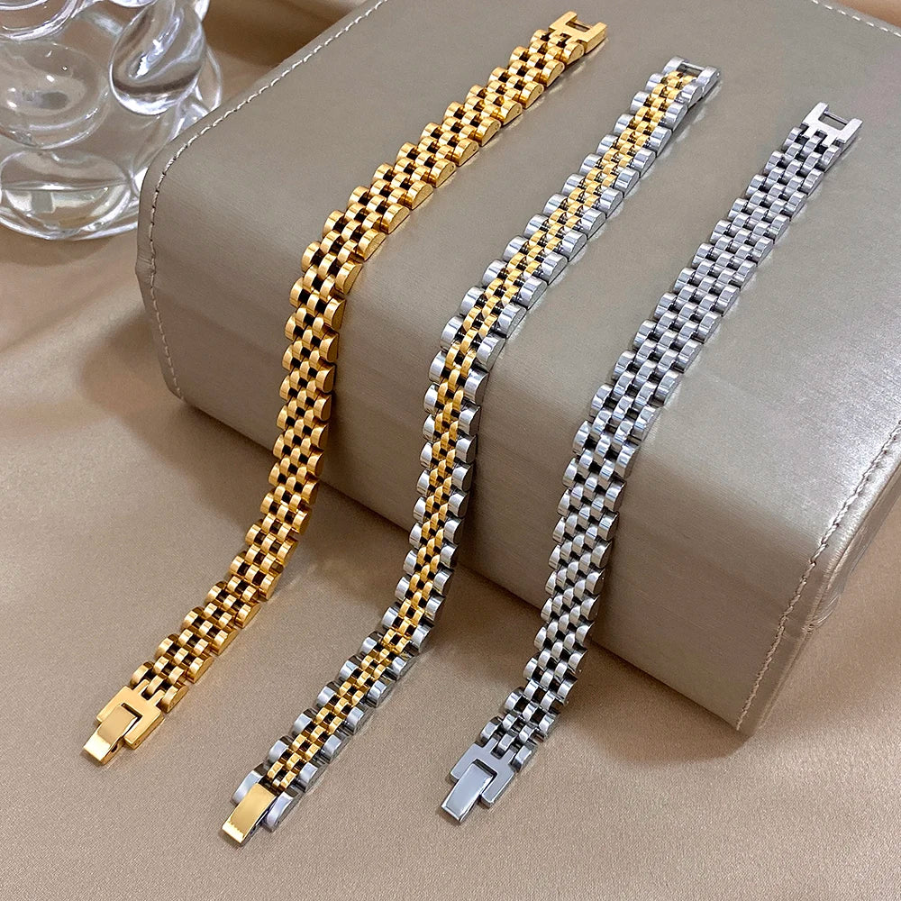 Greatera Five-Layer 10mm Beaded Bracelet – Two-Tone Stainless Steel Watch Chain Bangle Jewelry for Men & Women