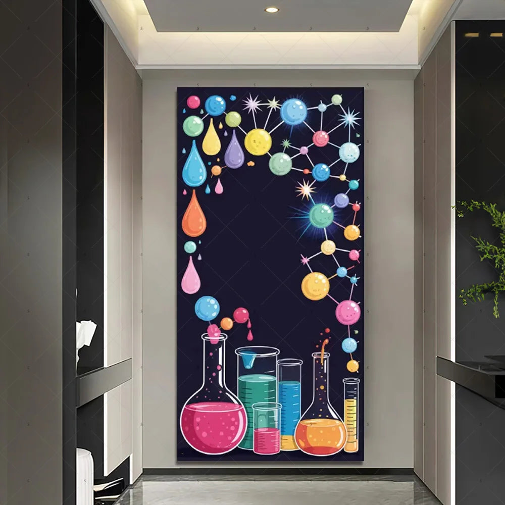 Chemistry Lab Door Cover Backdrop – Science Experiment Party Decoration & Photography Props with Laboratory Equipment Theme