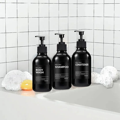 3 Pack 500ml Soap Dispenser Bottles with Labels – Kitchen & Bathroom Shampoo, Conditioner, Liquid Soap Containers