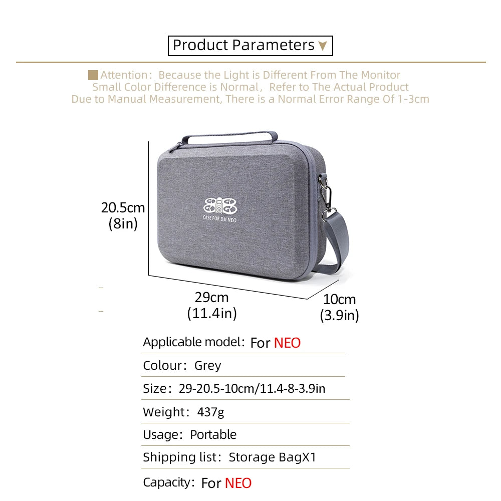 Portable Carrying Case for DJI NEO Drone – Shockproof Storage Bag with Shoulder Strap for Remote & Battery Accessories