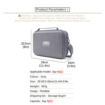 Portable Carrying Case for DJI NEO Drone – Shockproof Storage Bag with Shoulder Strap for Remote & Battery Accessories