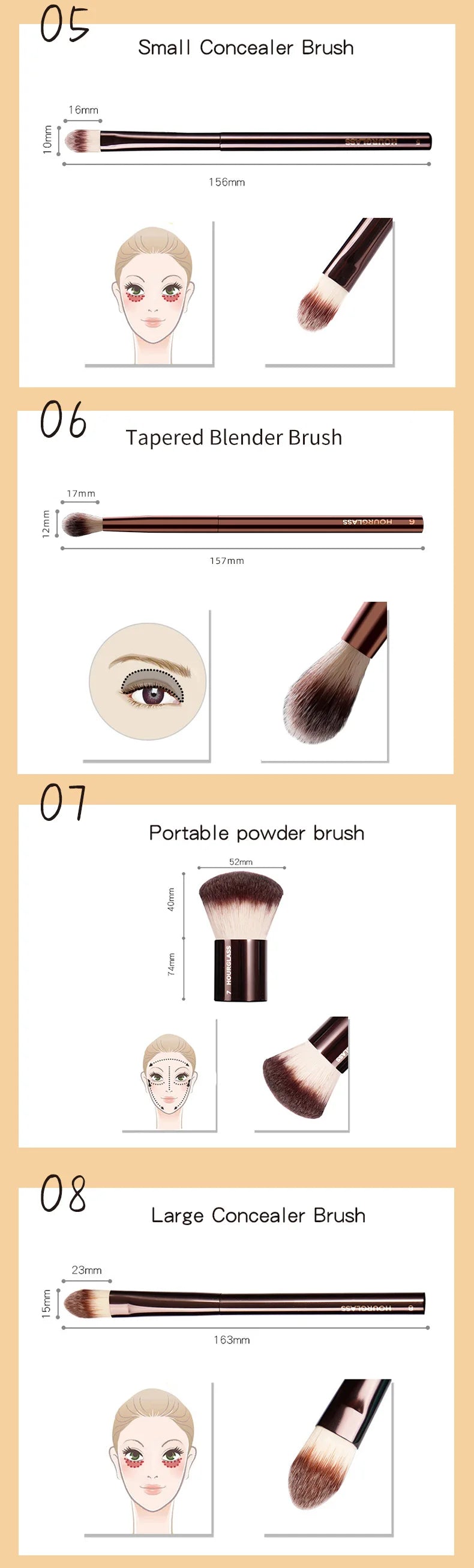 Hourglass Makeup Brushes Set – Powder, Foundation, Concealer, Blusher, Bronzer, Eyeshadow & Eyebrow Sculpting Brushes