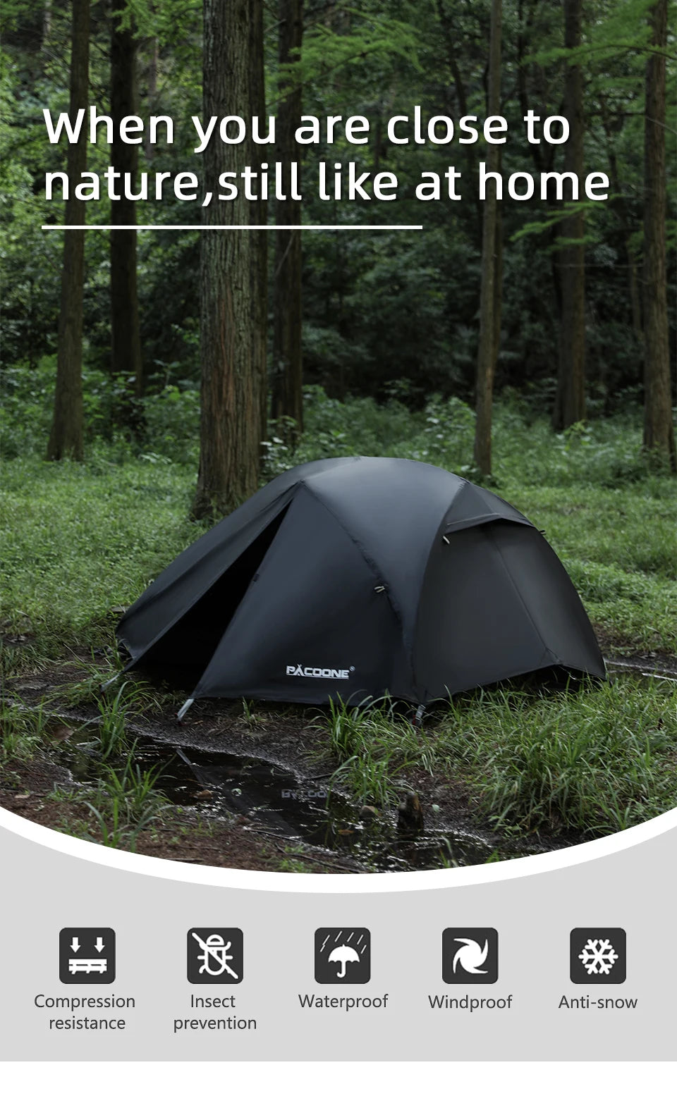 PACOONE Ultralight 20D Nylon Camping Tent – Portable Waterproof Backpacking, Cycling, Hiking, Travel & Beach Tent
