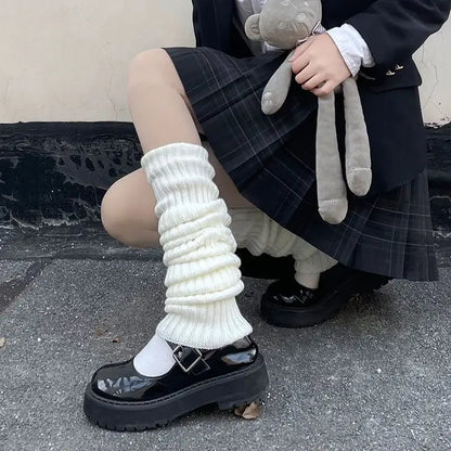 Lolita Knitted Leg Warmers for Women – 40/50/70cm White & Black Crochet Sock Boot Cuffs for Autumn & Winter