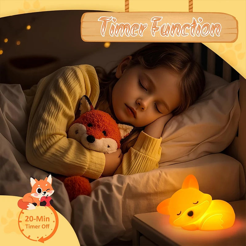 Fox Silicone Night Light – Squishy Touch Lamp, Rechargeable, Dimmable Timer Bedside Lamp, Novelty Gift for Breastfeeding