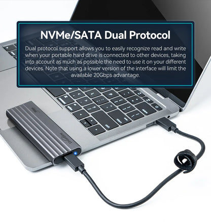 UnionSine 20Gbps M.2 PCIe SSD Case – Dual Protocol M.2 to USB Type-C 3.1 Adapter for NVMe, NGFF, and SATA SSD