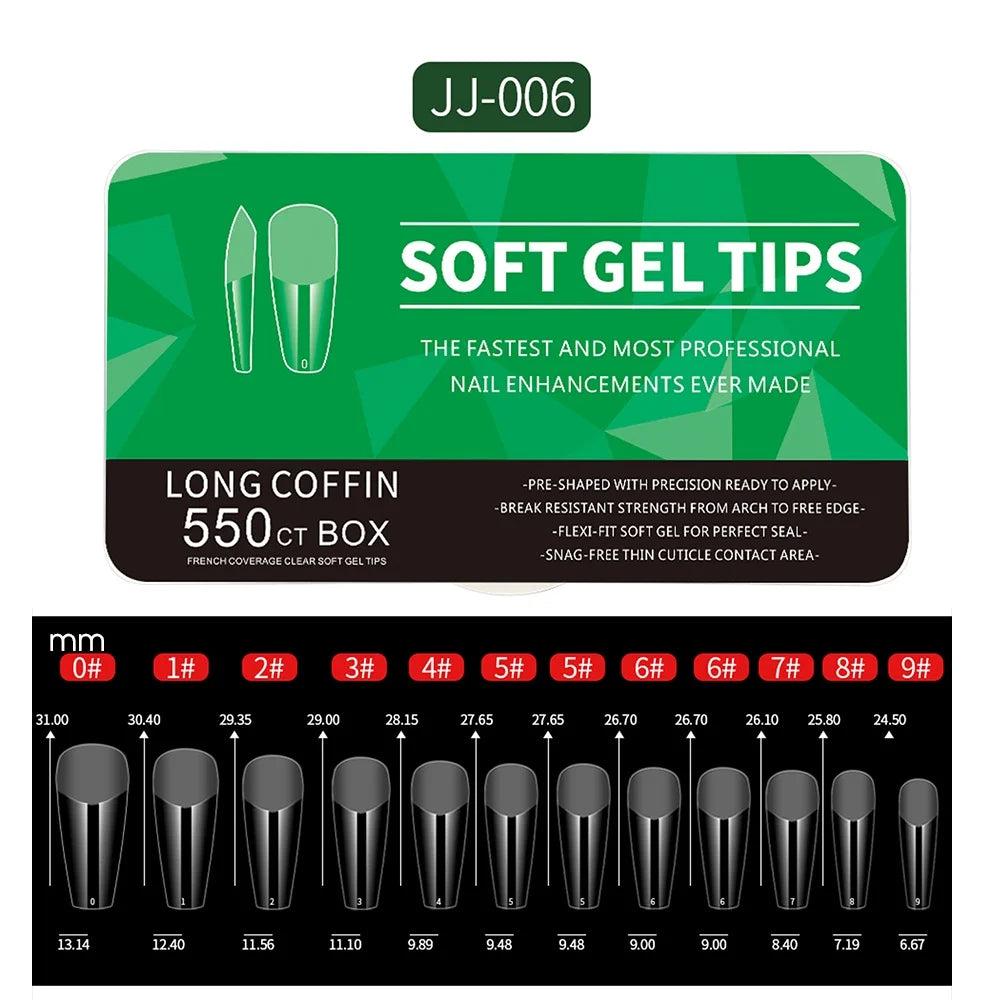 550pcs Soft Gel Nail Tips - Medium Short Almond Coffin Full Cover Acrylic Extensions for French Manicure & Nail Art