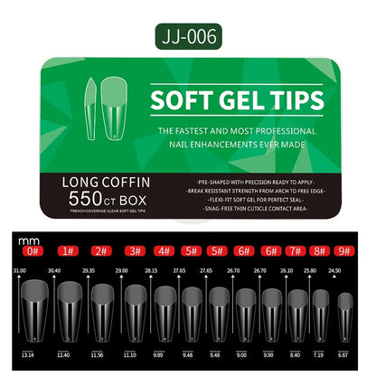 550pcs Soft Gel Nail Tips - Medium Short Almond & Coffin Full Cover Press On Nail Extension Kit