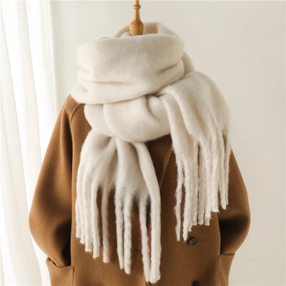 Winter Cashmere Scarf for Women - Warm Solid Pashmina Wrap | Thick Soft Bufanda with Big Tassel | Long Shawl Poncho Echarpe