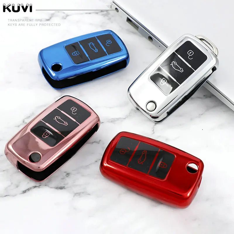 TPU Car Key Case Cover for VW - Fits Polo, Tiguan, Passat B5 B6 B7, Golf 4 5 6 MK6, Jetta, Lavida, Skoda Octavia, Seat Leon, Altea