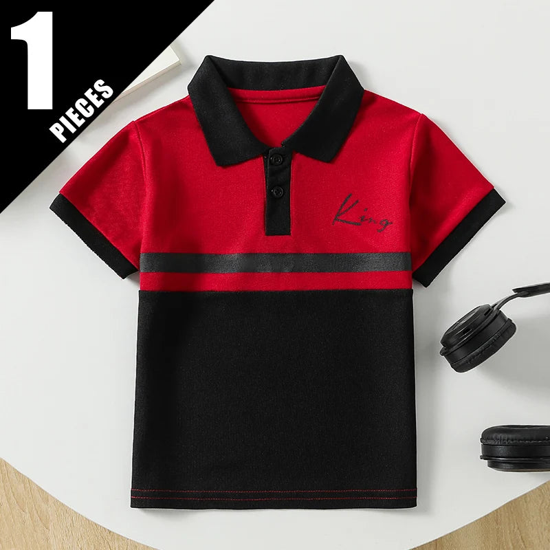 Boys' Striped Polo T-Shirt - Casual Short-Sleeve Lapel Top for Kids