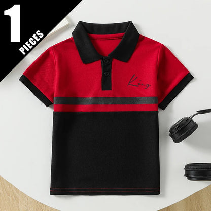 Boys' Striped Polo T-Shirt - Casual Short-Sleeve Lapel Top for Kids