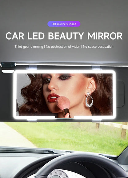 LED HD Makeup Mirror for Car – Rechargeable Sun Visor Plate with Fill Light, Universal Thin Vanity Mirror for Girls & Women