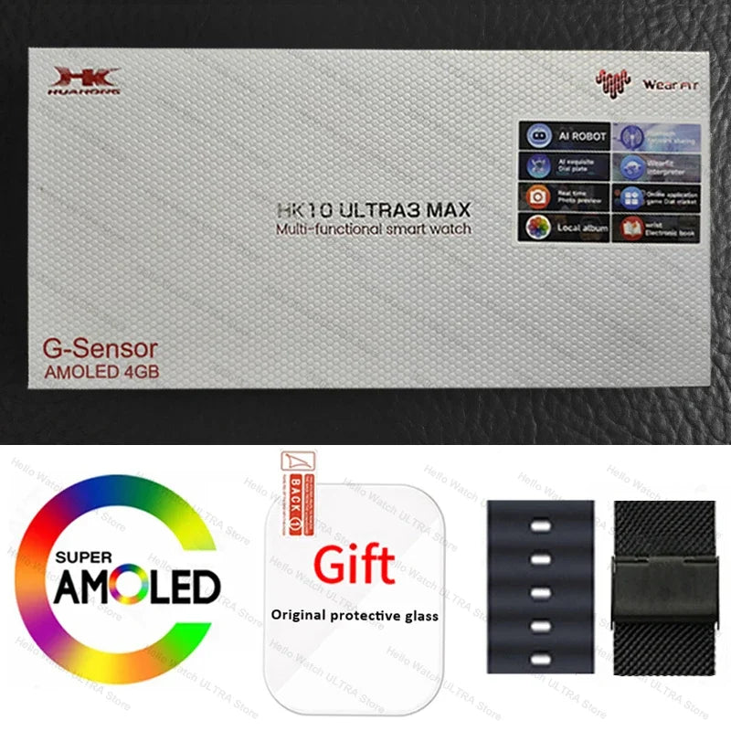 HK10 ULTRA 3 MAX Smartwatch 2025 — 49mm HD AMOLED, 4G Bluetooth Call, NFC, Compass & Chat Robot for Men & Women