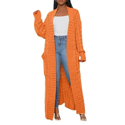 Open Front Cable Knit Longline Cardigan for Women – Long Sleeve, Loose Fit, Casual Fashion Knitwear, Solid Color