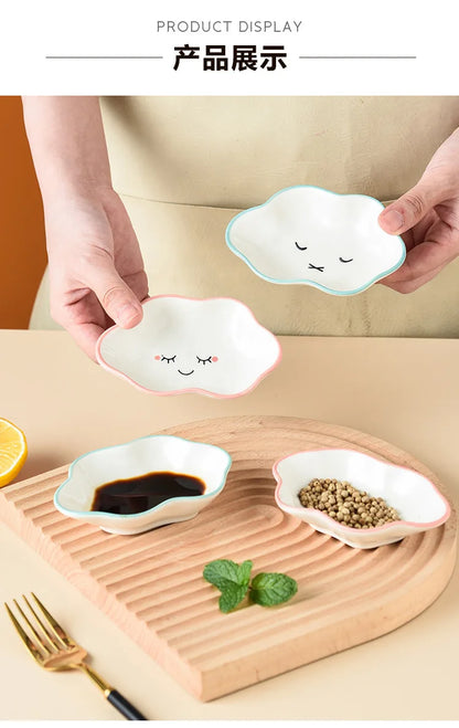 Ceramic Cute Cloud Dipping Sauce Dish — Hot Pot Seasoning Bowl, Soy Vinegar Plate, Salad & Dessert Tableware for Kitchen