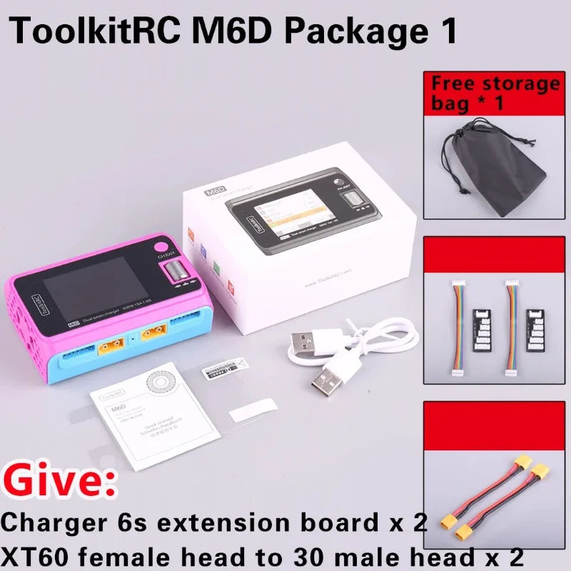 ToolkitRC M6D 500W Smart Charger - 15A Dual DC Charger & Discharger for 1-6S LiPo, LiHV, Li-Ion, NiMH & Pb Batteries
