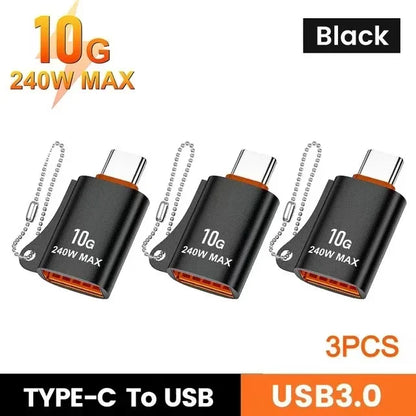 USB to Type-C Adapter — 10A OTG USB 3.0 Male to Female Converter for Fast Charging & Data Transfer, Compatible with MacBook, iPhone, Samsung