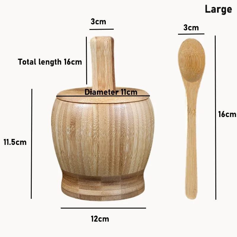 Traditional Bamboo Mortar & Pestle Set – Garlic, Herb & Spice Grinder for Kitchen Crushing and Mashing