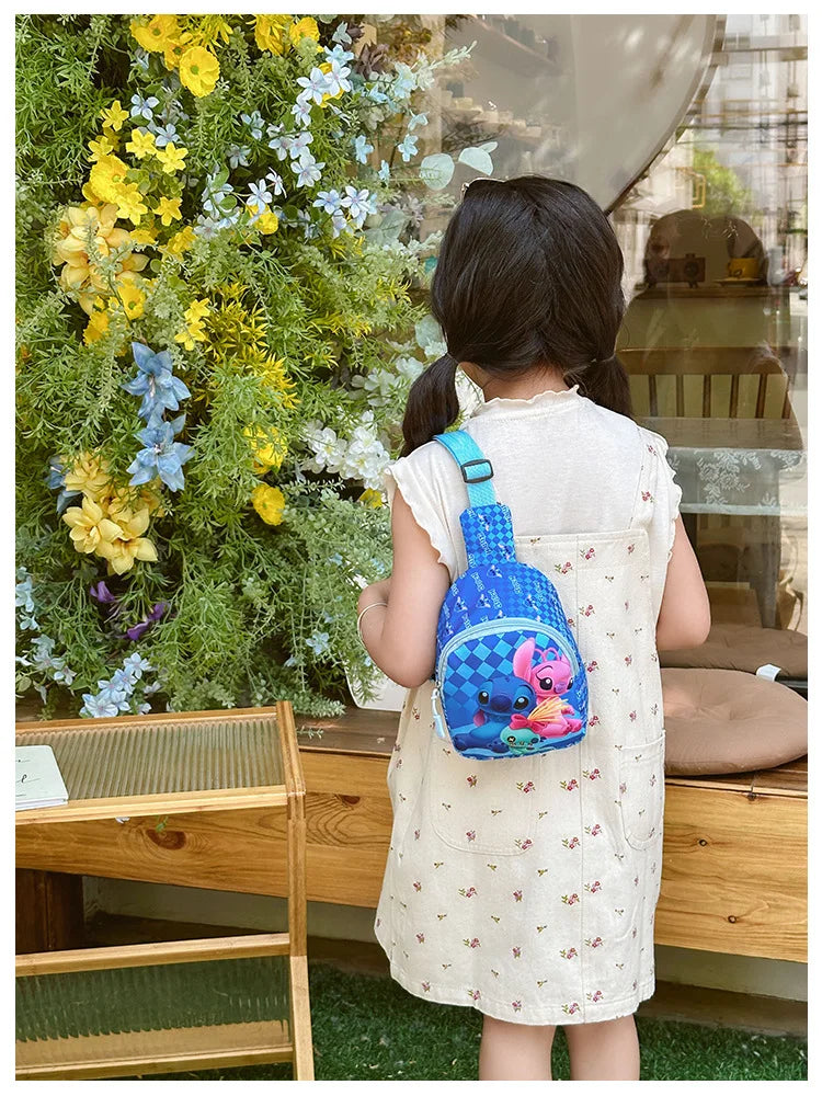 Disney Cartoon Stitch Kids Chest Bag – Cute Crossbody Waist Pouch with Zipper, Coin Purse & Gift for Children