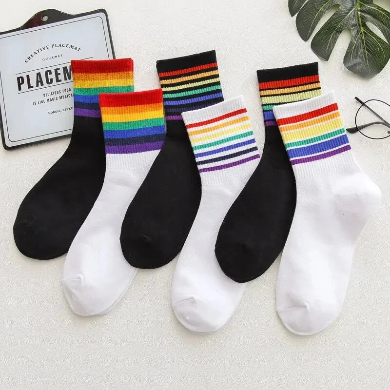 5 Pairs Happy Face Crew Socks – Cartoon Cat Cotton Mid Tube Socks, Breathable Women's Stockings & Hosiery