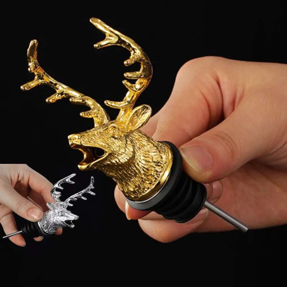 Zinc Alloy Wine Dispenser with Deer/Elk/Lion Head - Silver Wine Pourer and Extractor for Jagermeister, Bar Accessories