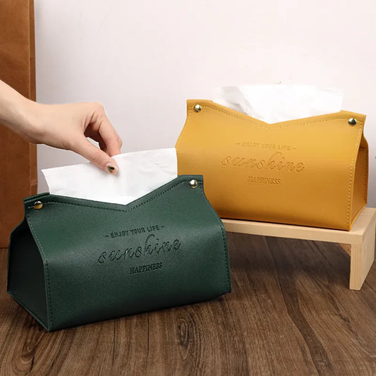PU Leather Tissue Box Cover - Elegant Car and Desktop Napkin Holder, Bedroom Tissue Dispenser, Versatile Toilet Paper Container
