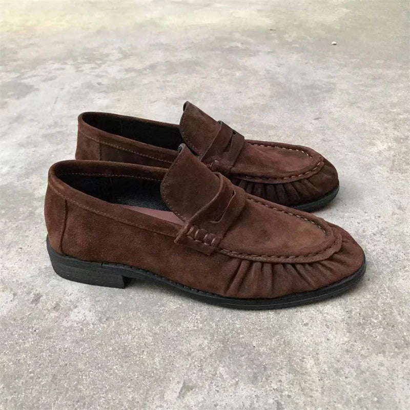 New French Retro Flat Shoes — Handmade Calf Leather, Le Fu Women’s Comfortable Rubber Sole, Casual One-Step Wear