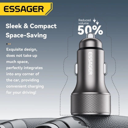 Essager 45W USB-C Car Charger – Dual Port PD 3.0 & QC 3.0 Fast Charging Adapter with Digital Display for iPhone 16/15, Samsung, Xiaomi, Huawei & OPPO Devices