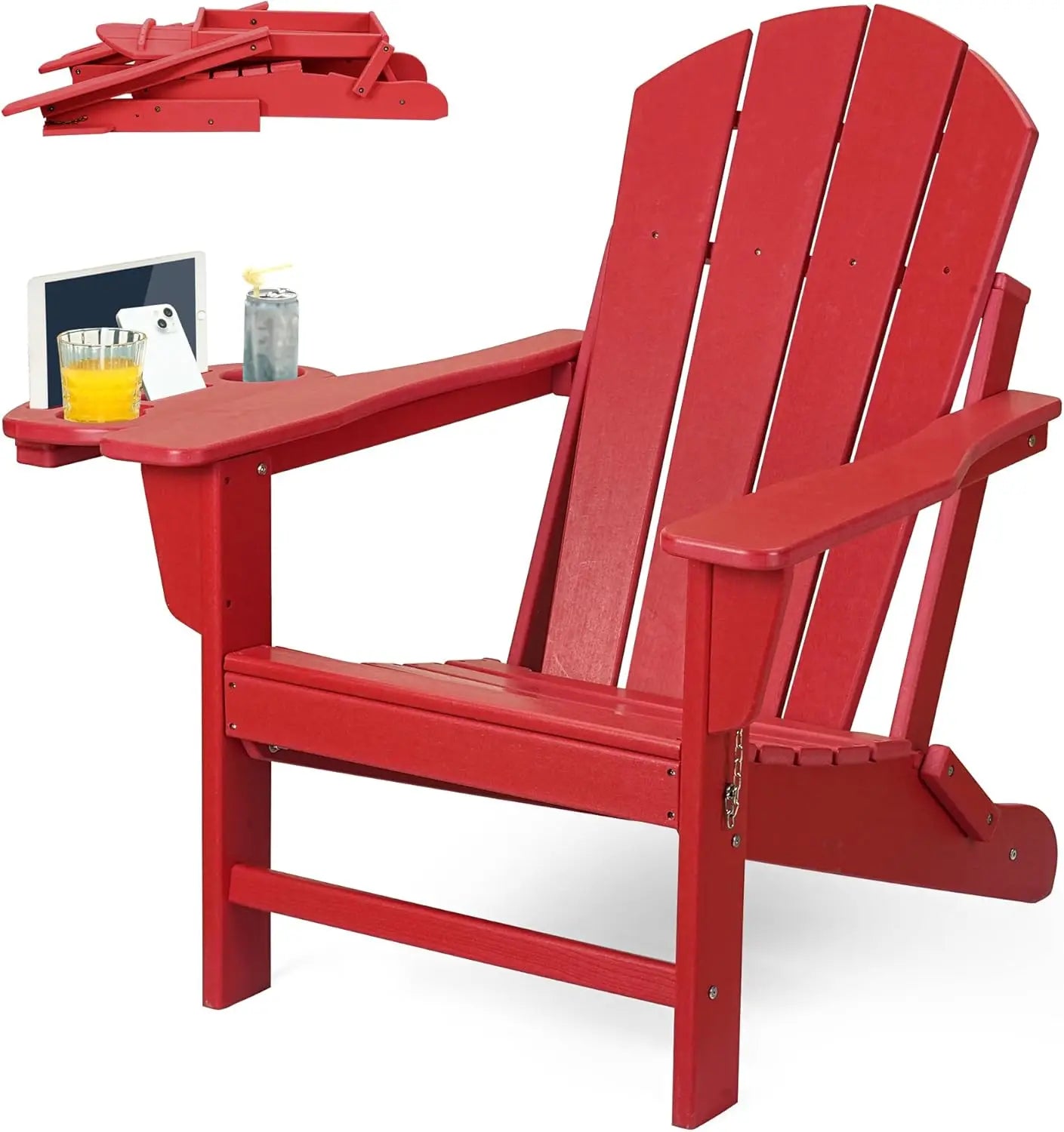 HDPE Folding Adirondack Chair Set – Weather-Resistant Outdoor Chairs with 4-in-1 Cup Holder Trays