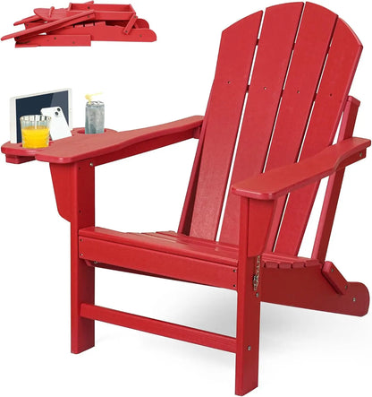 HDPE Folding Adirondack Chair Set – Weather-Resistant Outdoor Chairs with 4-in-1 Cup Holder Trays
