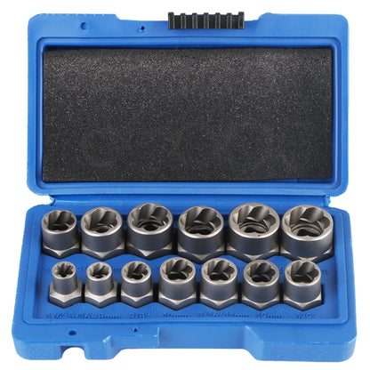 14-Piece Bolt & Nut Remover Socket Set - Cr-Mo Steel Damaged Screw Extractor Car Tool Kit