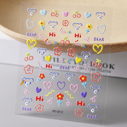 5D Macaron Nail Stickers - Embossed Flower, Fruit, Bear & Rabbit Charms for Summer DIY Manicure Decoration
