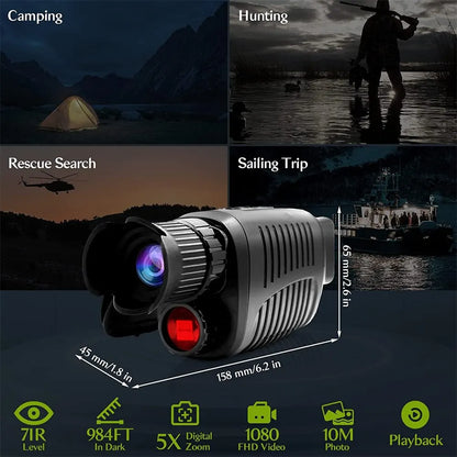 1080P HD Monocular Night Vision Scope – 5X Zoom Infrared Hunting Telescope, 300m Range in Full Darkness