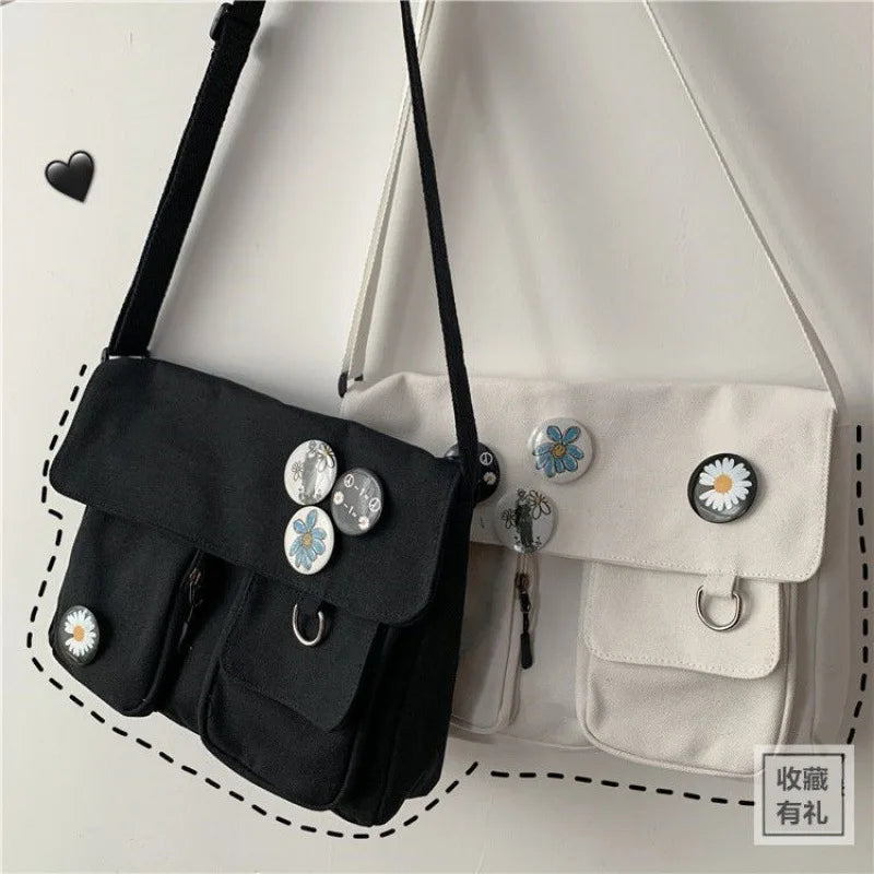 Cute Canvas Handbag for Women | Wild Student Shoulder Bag and Japanese Harajuku Crossbody Pouch | Fashionable Bolsas for Girls