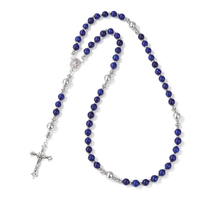 6mm Tiger Eye Rosary Beads Necklace – Catholic Jesus & Virgin Mary Pendant Long Knotted Chain Religious Jewelry for Men & Women