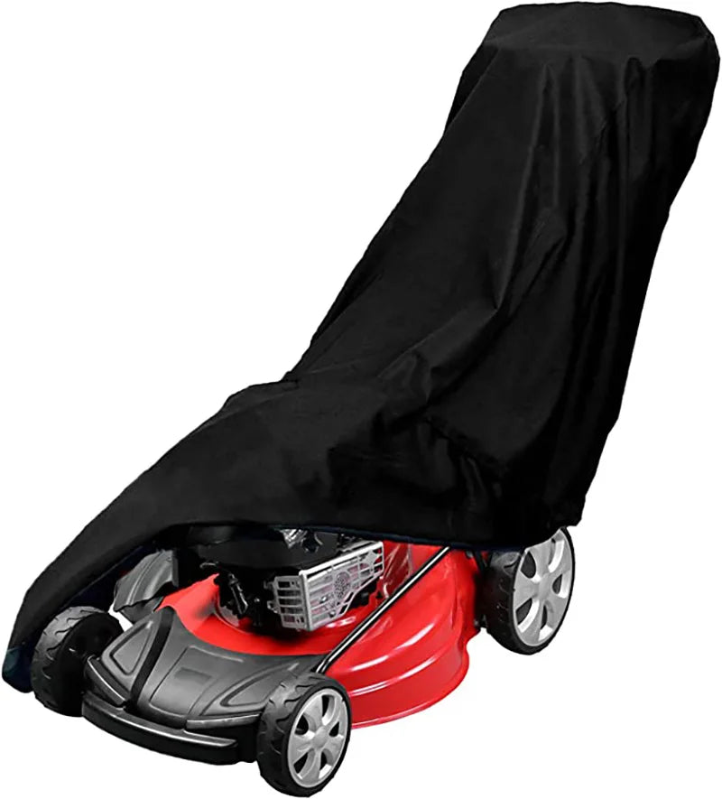 Outdoor Lawn Mower Cover 210D Oxford Cloth – Waterproof UV Resistant Universal Fit with Drawstring, Heavy Duty Black Protection Cover