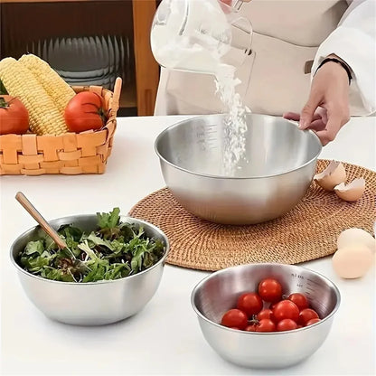 Stainless Steel Mixing Bowl Set (1–3 pcs) with Measurement Scale – Large Capacity Cooking, Baking & Food Storage Bowls for Kitchen Essentials