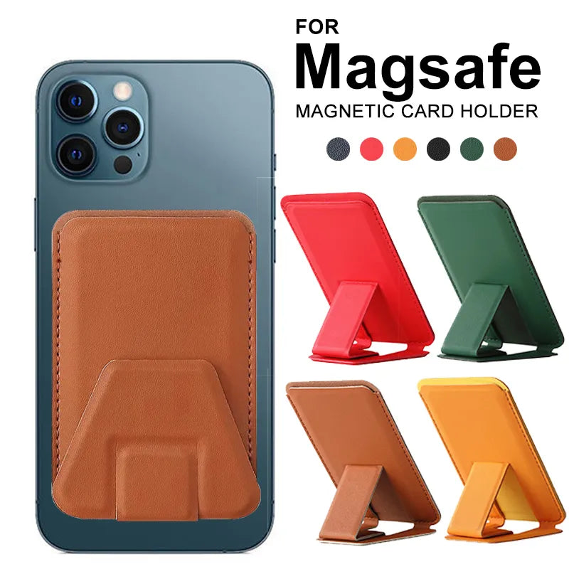 Premium Apple MagSafe Leather Card Holder Wallet Case for iPhone 14 Pro, 13, 12 - Stylish Adsorption Phone Bag Cover