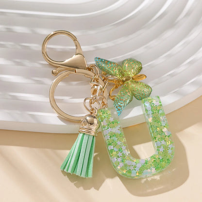 A-Z Initial Letter Resin Keychain - Green Butterfly Lobster Key Ring & DIY Charm
