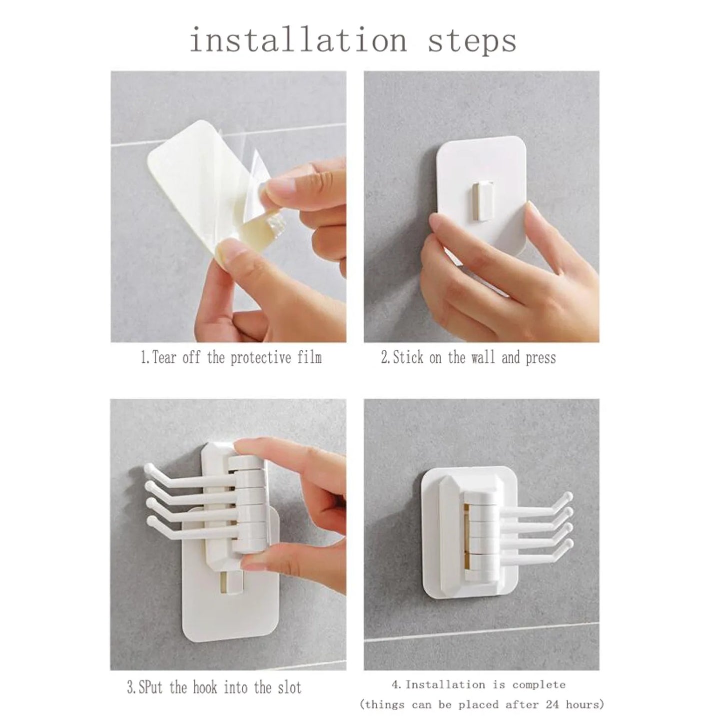 Strong Self-Adhesive Wall 4 Hook Key Holder - No Drilling Needed, Kitchen Towel Hanger Hooks, Home Storage Accessories
