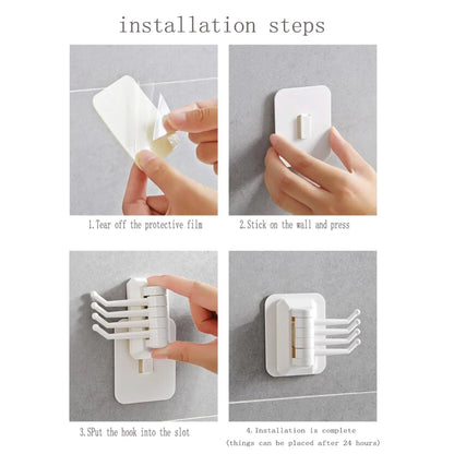 Strong Self-Adhesive Wall 4 Hook Key Holder - No Drilling Needed, Kitchen Towel Hanger Hooks, Home Storage Accessories