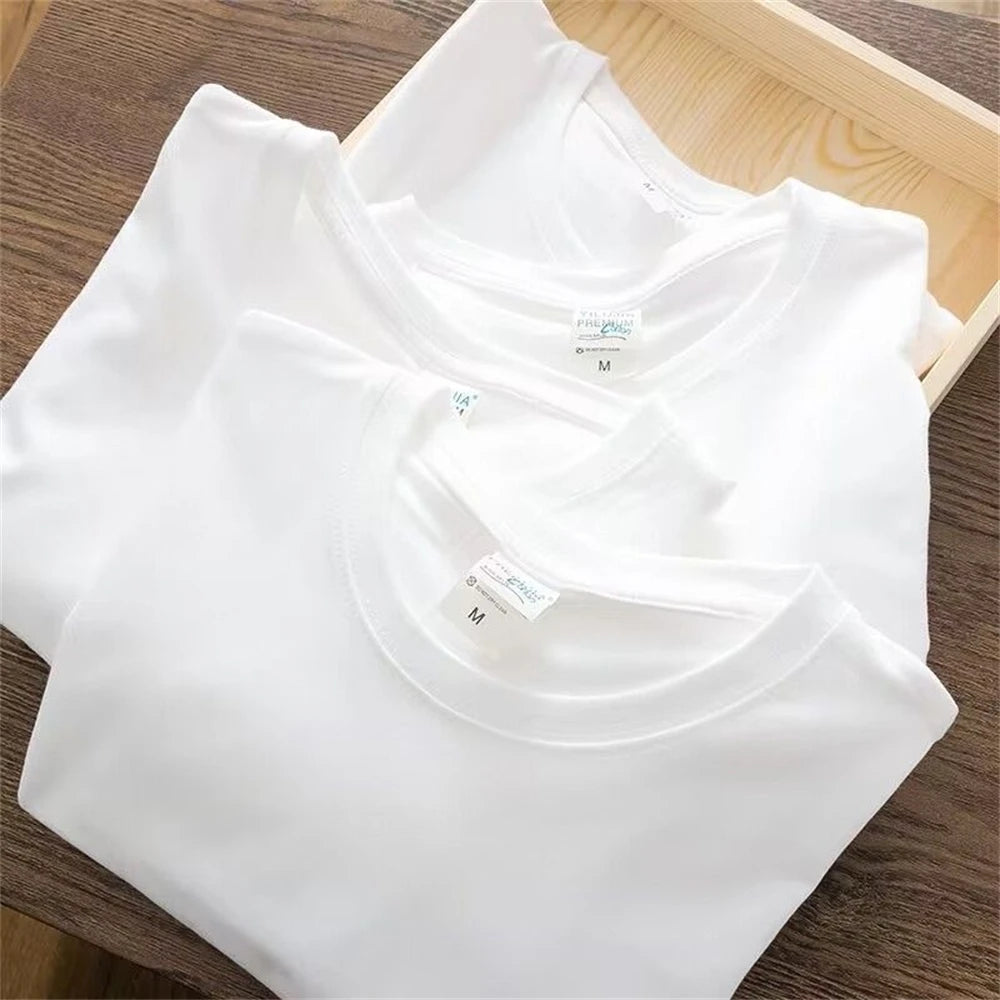 Men's & Women's Cotton T-Shirt — Summer Solid Color Round Neck Short-Sleeve Top, Casual Couple White Tee